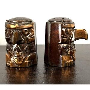 Vintage Brass Eagle Totem Salt and Pepper Shakers 1.5" Small Heavy Metal‎ Native